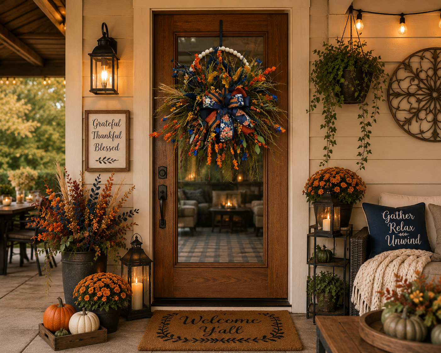 Fall Floral Wreath Rustic Farmhouse Door Decor Autumn Living Room Wall Art Thanksgiving Wreath