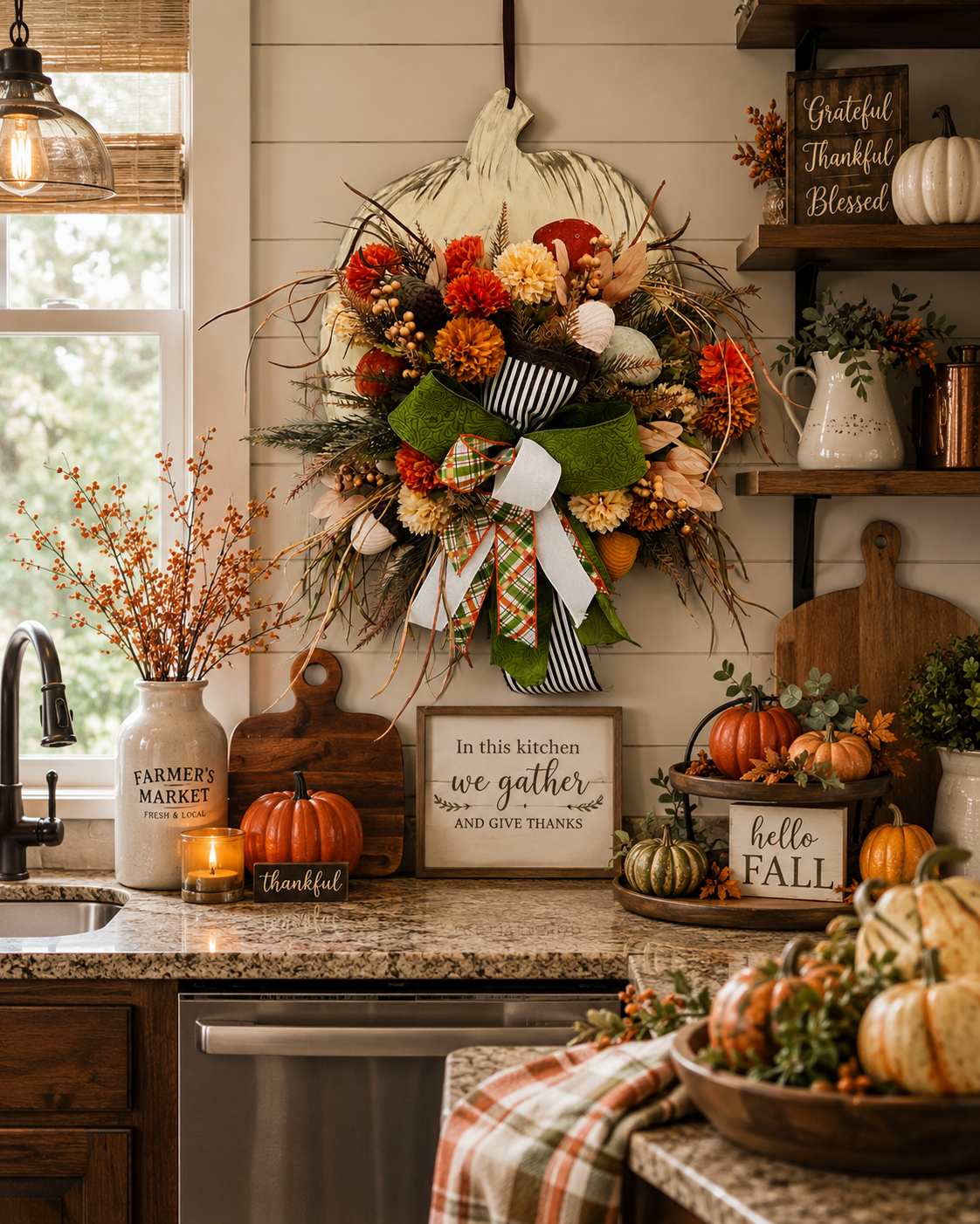 Fall Pumpkin Door Hanger for Front Door Neutral Fall Décor for Front Porch Rustic Autumn Pumpkin Wreath for Living Room Seasonal Accents