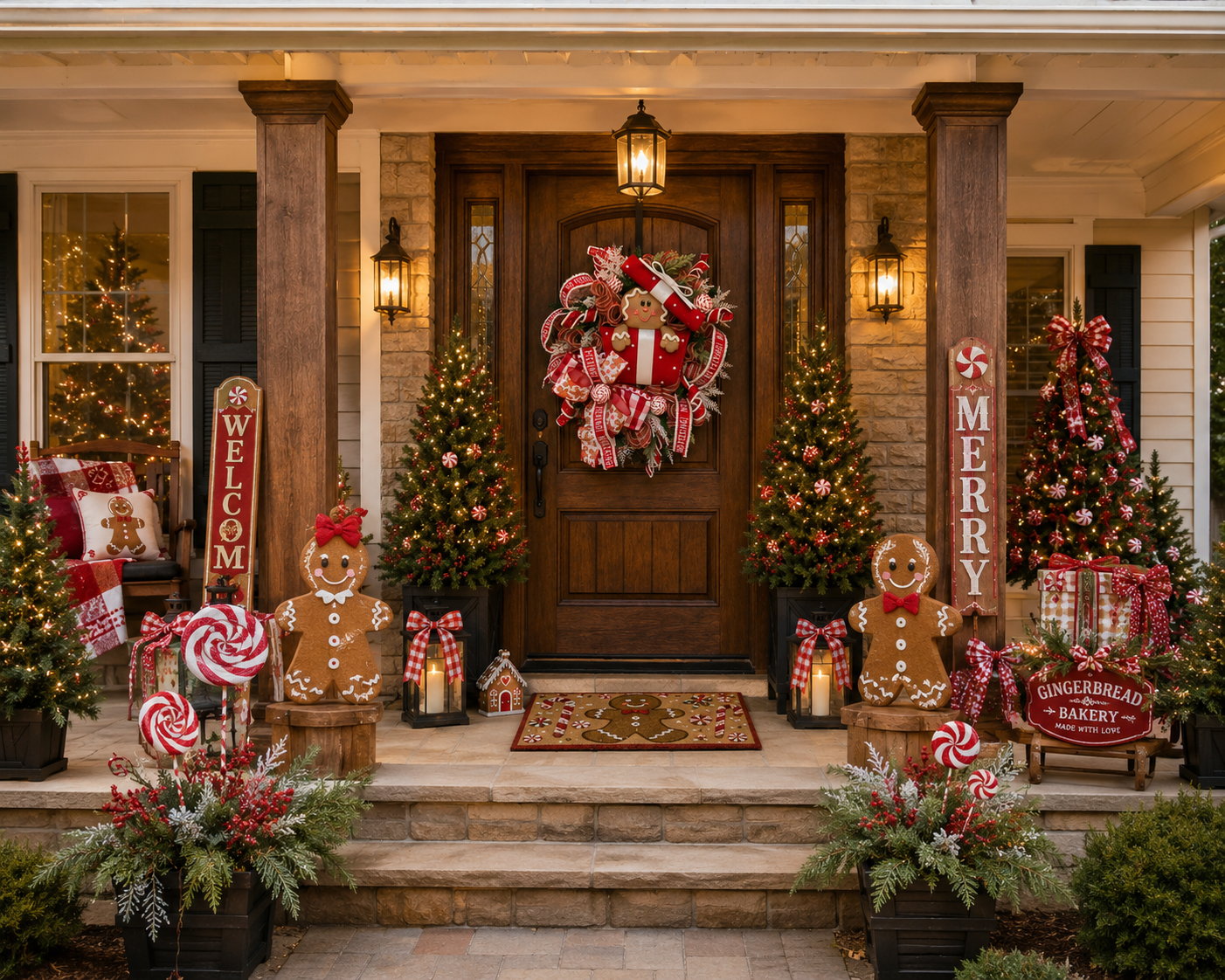 Gingerbread Inspired Christmas Wreath Festive Front Porch Décor for Gingerbread Theme Decorators for Living Room Holiday Theme