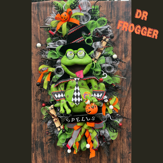 Dr. Frogger the Wizar Halloween Wreath, XL Designer Wreath for the Front Door, Halloween Decor