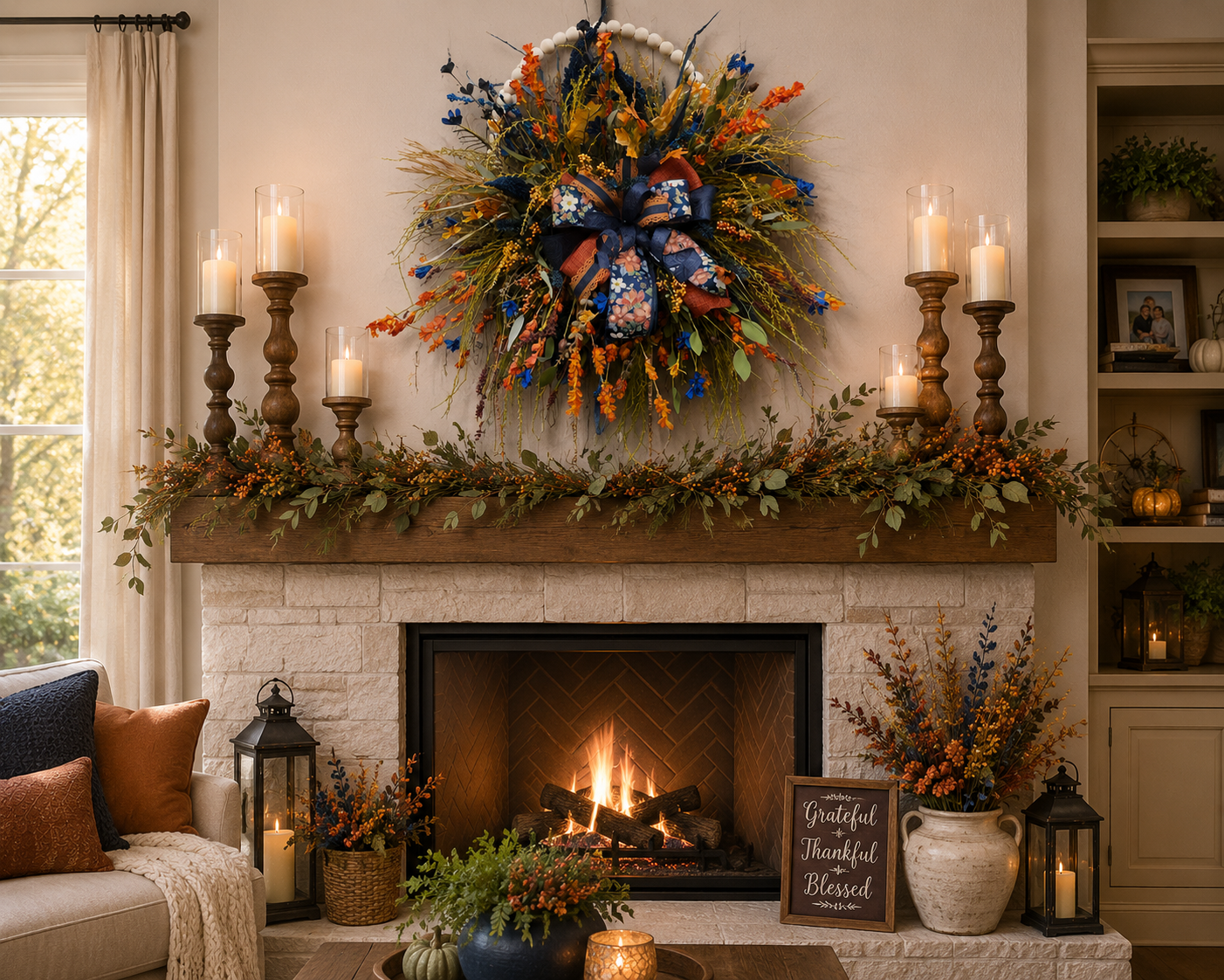 Fall Floral Wreath Rustic Farmhouse Door Decor Autumn Living Room Wall Art Thanksgiving Wreath