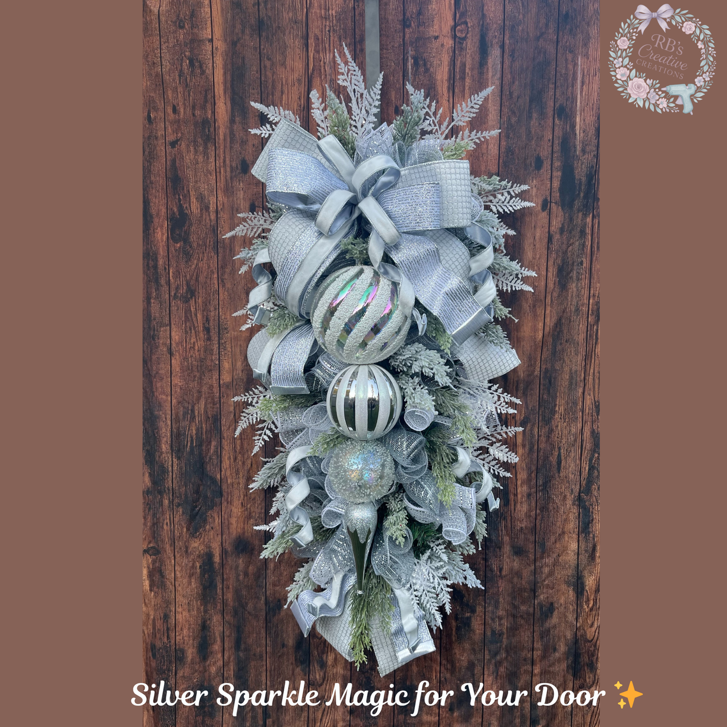 Winter White Elegance Christmas Swag – Silver Frost Luxury Door Decor