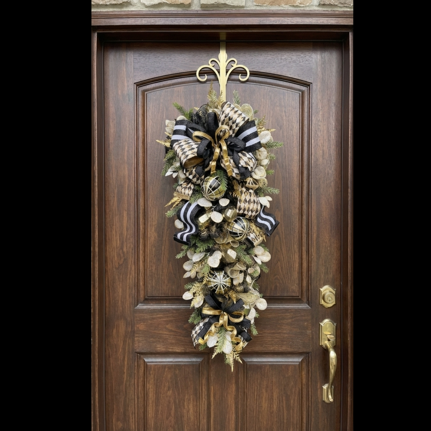 Elegant Black & Gold XL Swag – Luxury Front Door Decor