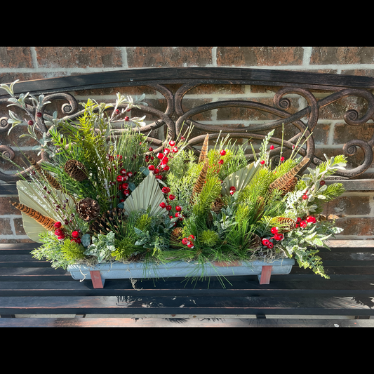 Rustic Barbed Wire Table Arrangement – Farmhouse Centerpiece with Boho/Winter Florals