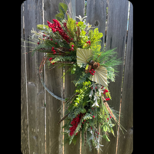 Rustic Winter Berry & Pine Barbed Wire Wreath - Boho Winter Decor-Farmhouse Decor