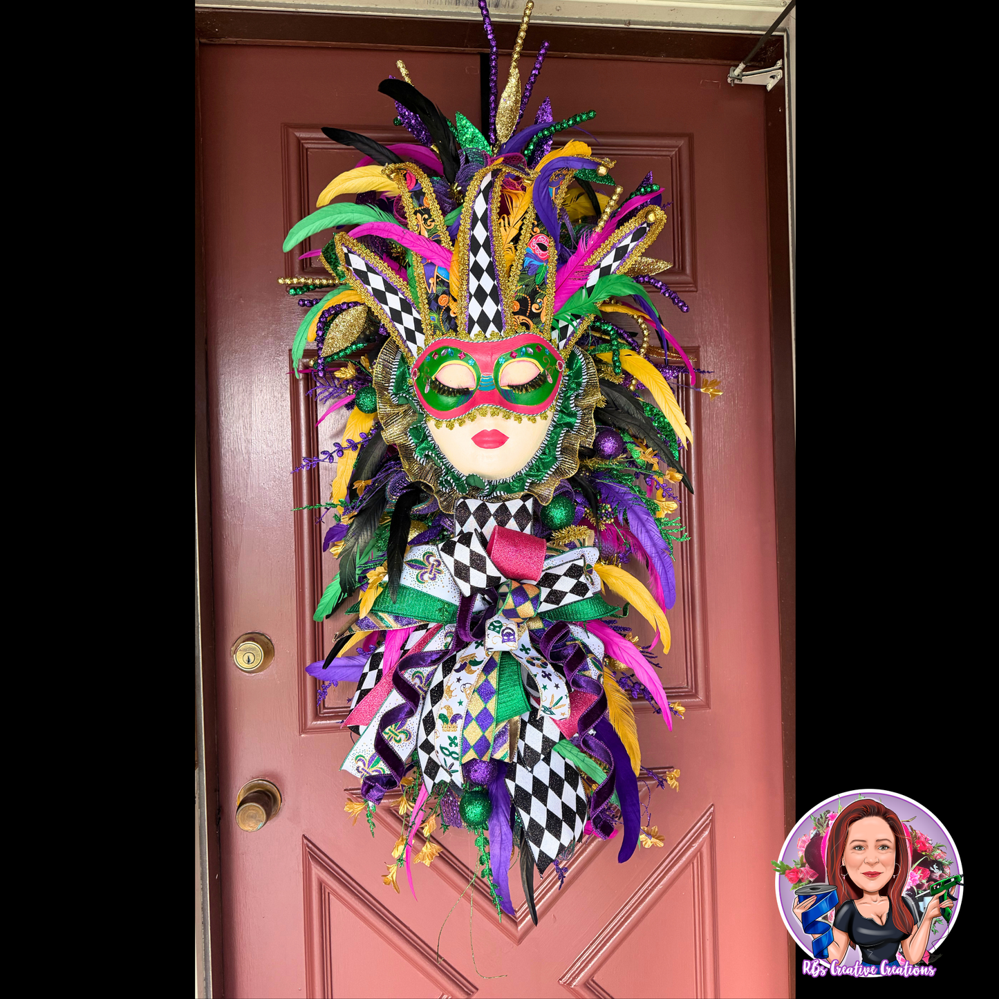 Mardi Gras Masquerade Door  XL Swag | Purple Green Gold Carnival Mask Door Decor