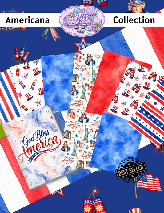 Americana Fun Pack Collection -Printable Craft Papers + Ephemera Bundle*Digital*