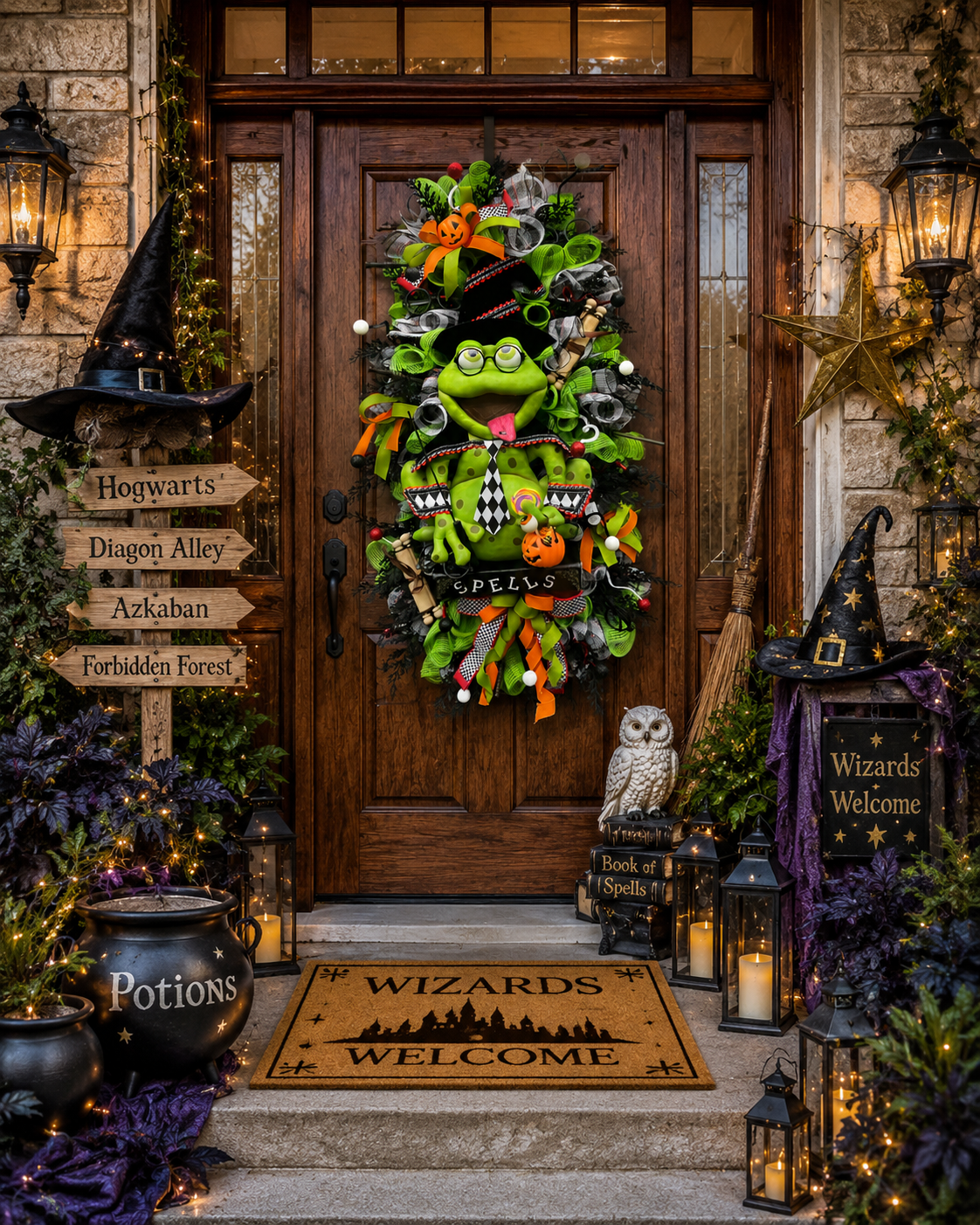 Dr. Frogger the Wizard Halloween Wreath, XL Designer Wreath for the Front Door, Halloween Decor