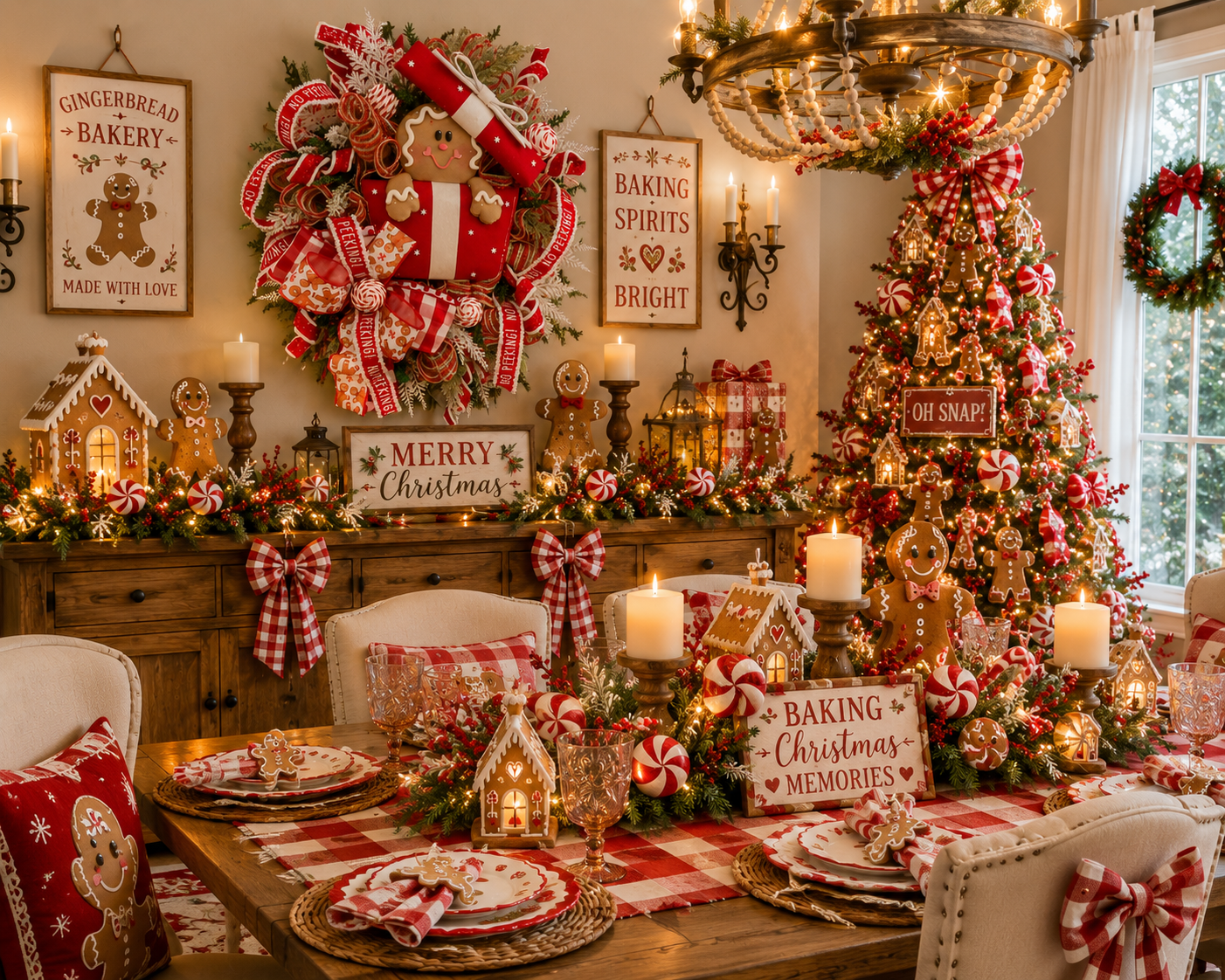 Gingerbread Inspired Christmas Wreath Festive Front Porch Décor for Gingerbread Theme Decorators for Living Room Holiday Theme