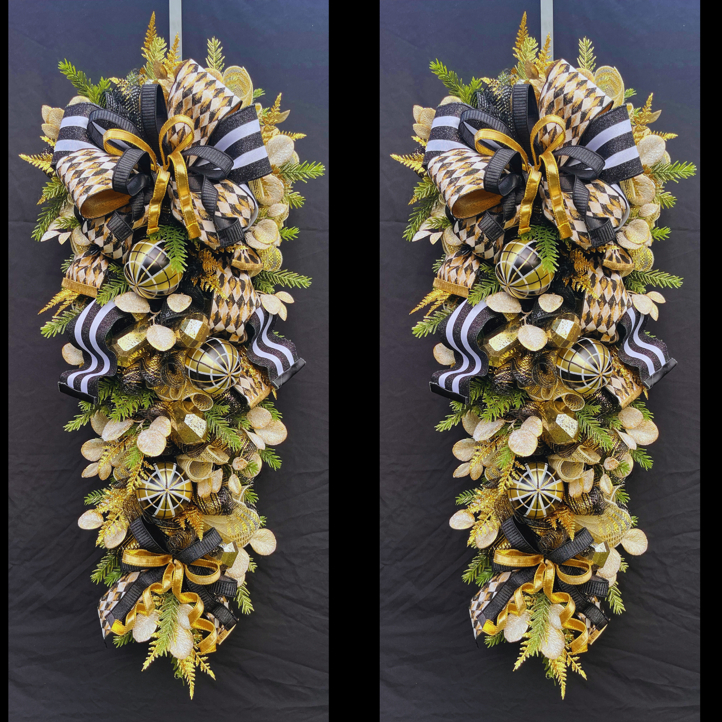 Elegant Black & Gold XL Swag – Luxury Front Door Decor