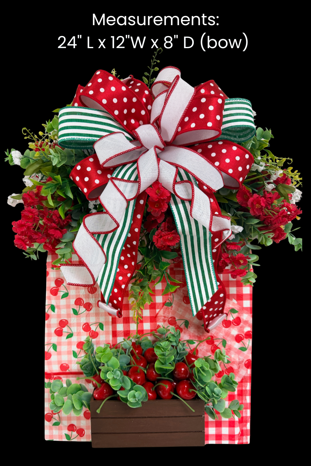 Cherry Farmhouse Kitchen Decor Wall Hanging | Red Gingham Summer Kitchen Accent