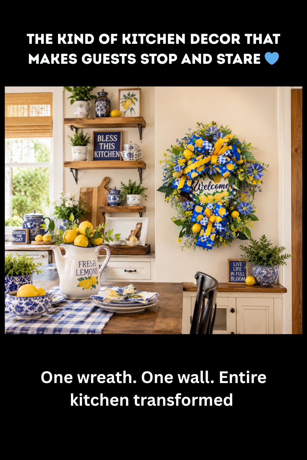Lemon Welcome Wreath for Front Door | Blue & Yellow Summer Citrus Grapevine Door Hanger