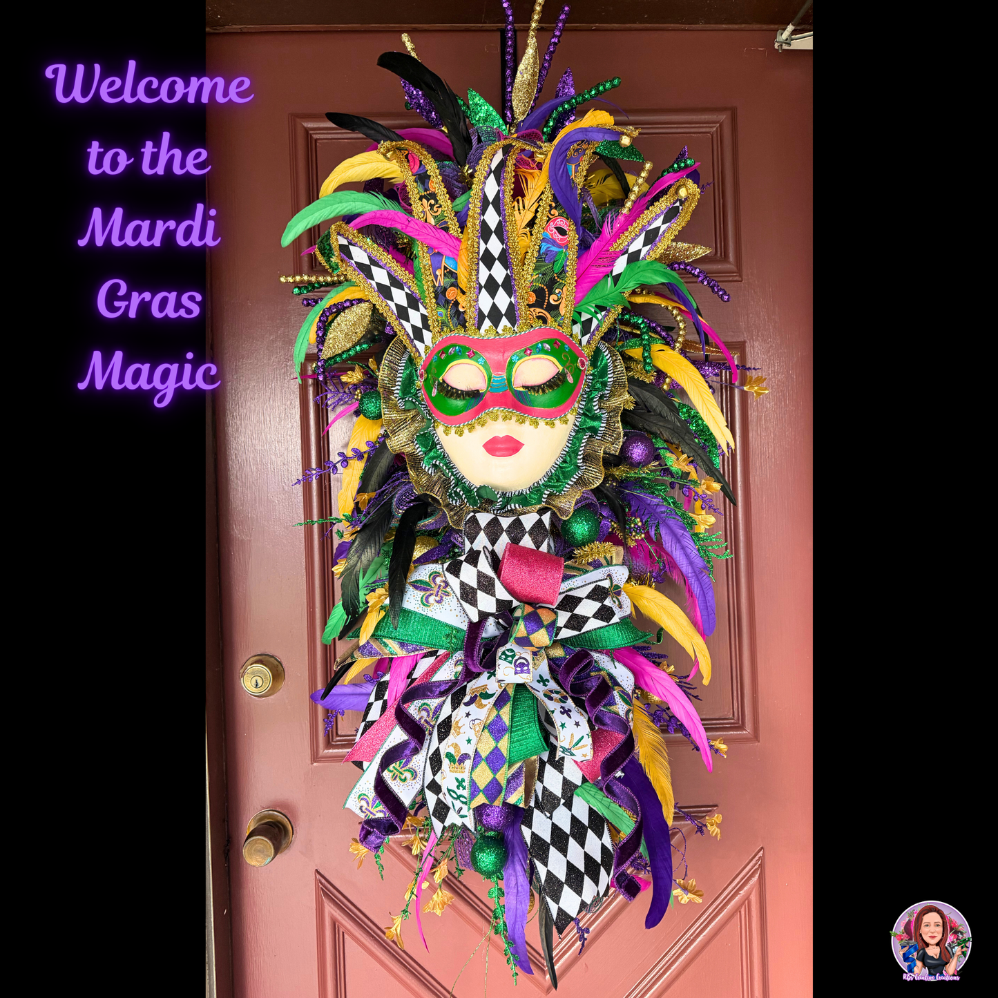 Mardi Gras Masquerade Door  XL Swag | Purple Green Gold Carnival Mask Door Decor