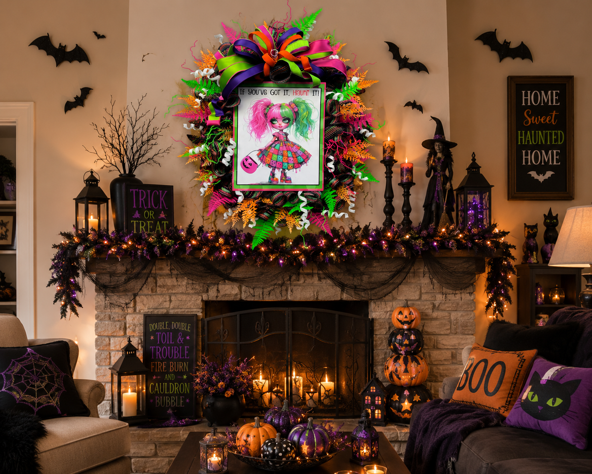 SPOOKY PUNK HALLOWEEN GIRL FRONT DOOR WREATH
