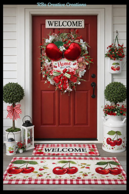 Cherry Front Door Wreath – Whimsical Fruit Decor for Front Porch & Kitchen Theme