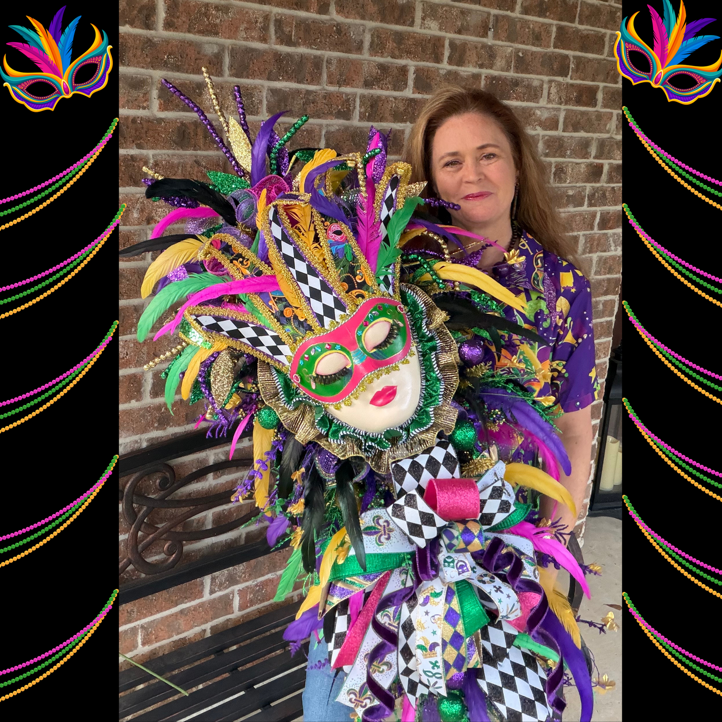 Mardi Gras Masquerade Door  XL Swag | Purple Green Gold Carnival Mask Door Decor