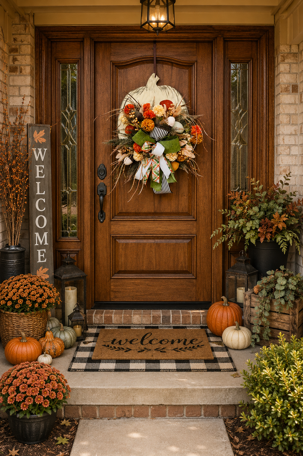 Fall Pumpkin Door Hanger for Front Door Neutral Fall Décor for Front Porch Rustic Autumn Pumpkin Wreath for Living Room Seasonal Accents