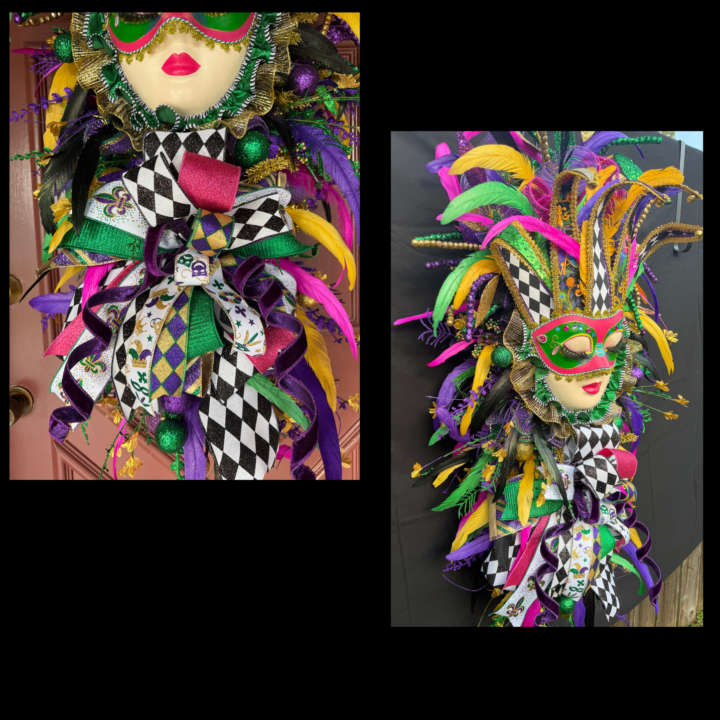 Mardi Gras Masquerade Door  XL Swag | Purple Green Gold Carnival Mask Door Decor