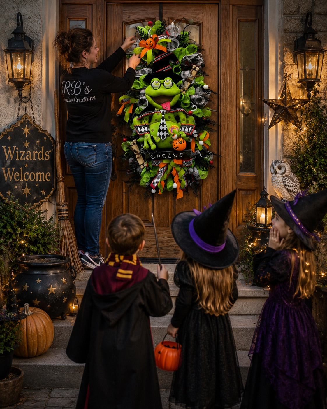 Dr. Frogger the Wizard Halloween Wreath, XL Designer Wreath for the Front Door, Halloween Decor