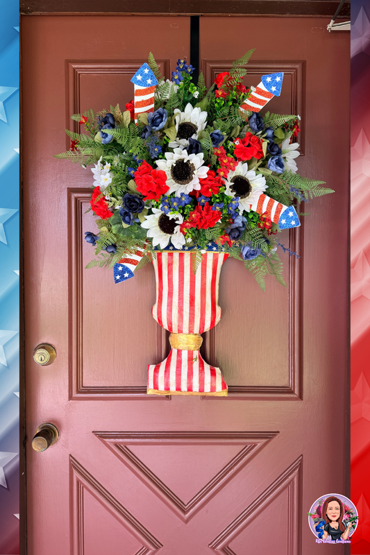 Patriotic Front Door Wreath – Red White Blue Summer Door Decor with Fireworks Florals | Americana Porch Decoration | 4th of July Outdoor Wreath