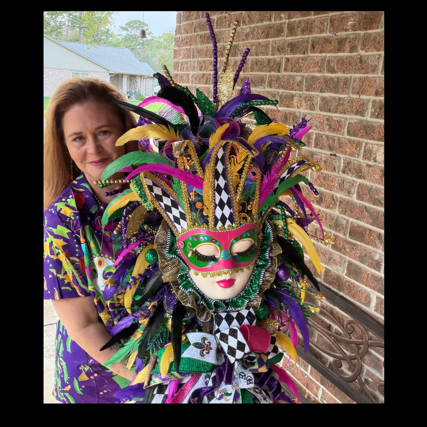 Mardi Gras Masquerade Door  XL Swag | Purple Green Gold Carnival Mask Door Decor