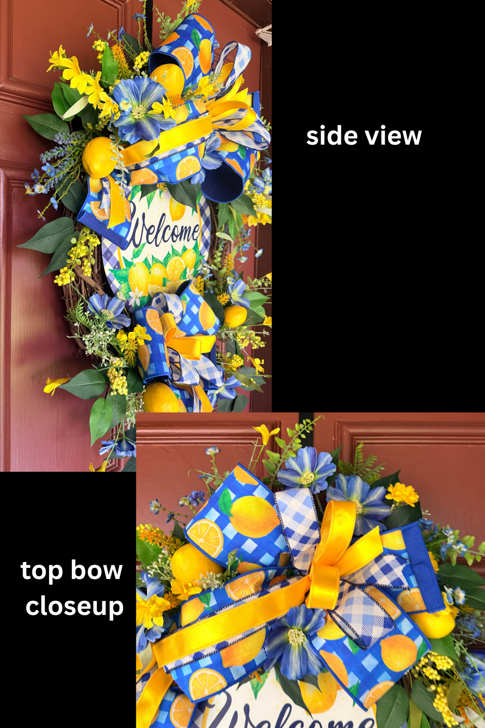 Lemon Welcome Wreath for Front Door | Blue & Yellow Summer Citrus Grapevine Door Hanger