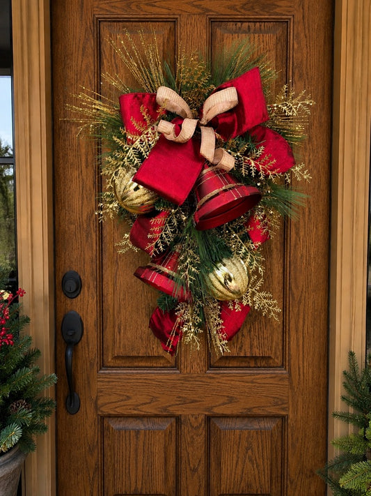 Christmas Bell Wreath for front door, Christmas elegant swag, holiday wreath, holiday gifts, winter wreath, wall decor for inside home, bell deco