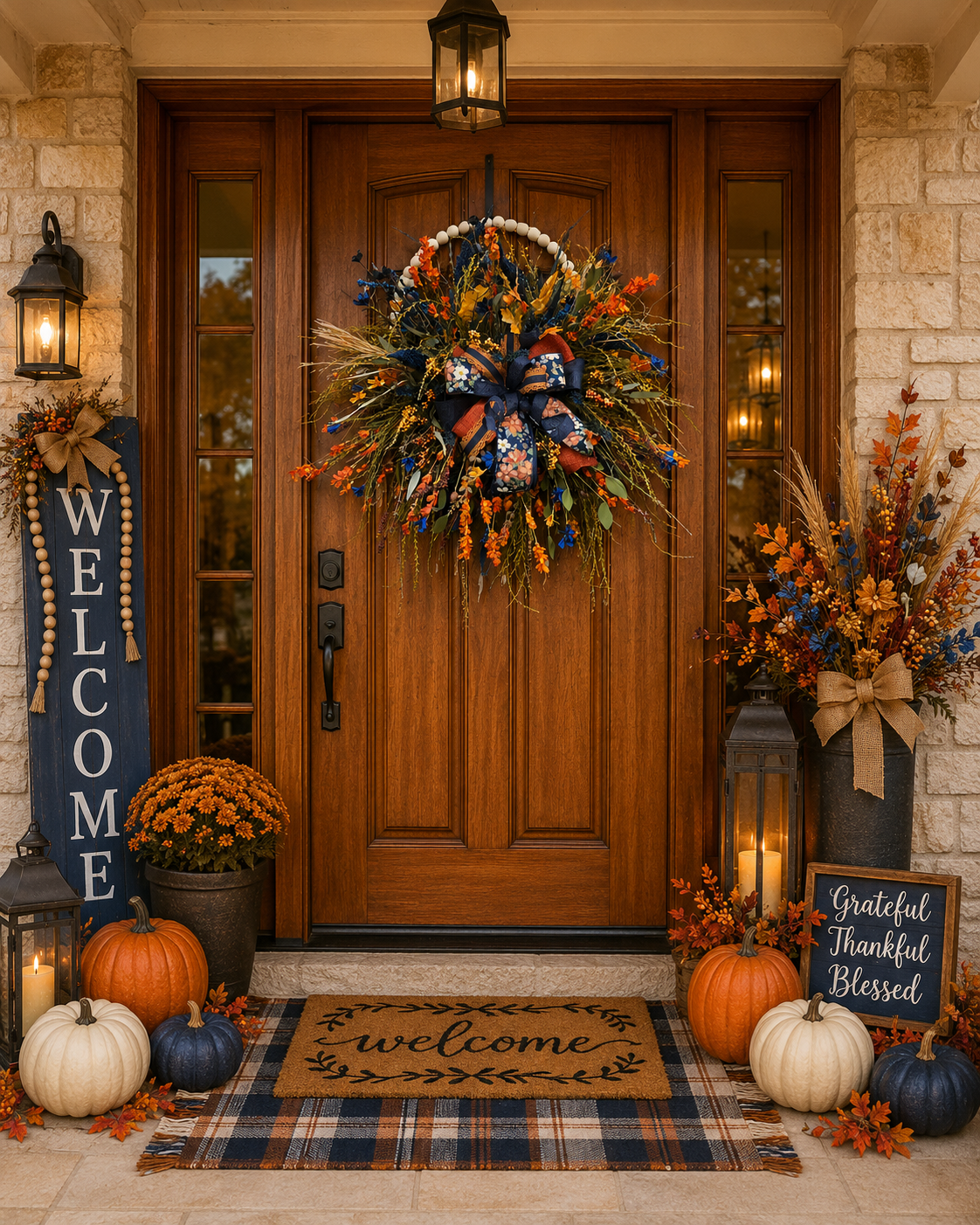 Fall Floral Wreath Rustic Farmhouse Door Decor Autumn Living Room Wall Art Thanksgiving Wreath