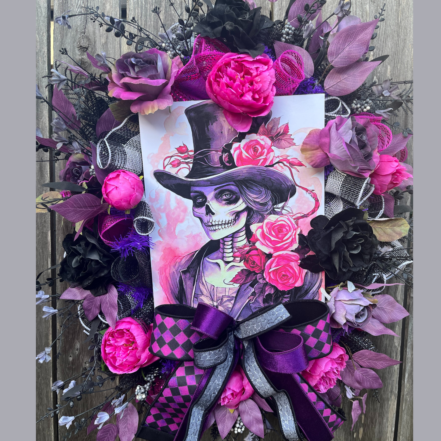 Gothic Skeleton Halloween Wreath – Spooky Chic Door Decor - Gothic Home Decor