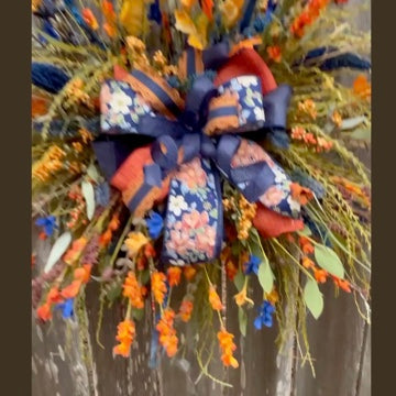 Fall Hoop Wreath with Navy & Orange Florals | Rustic Harvest Door Decor
