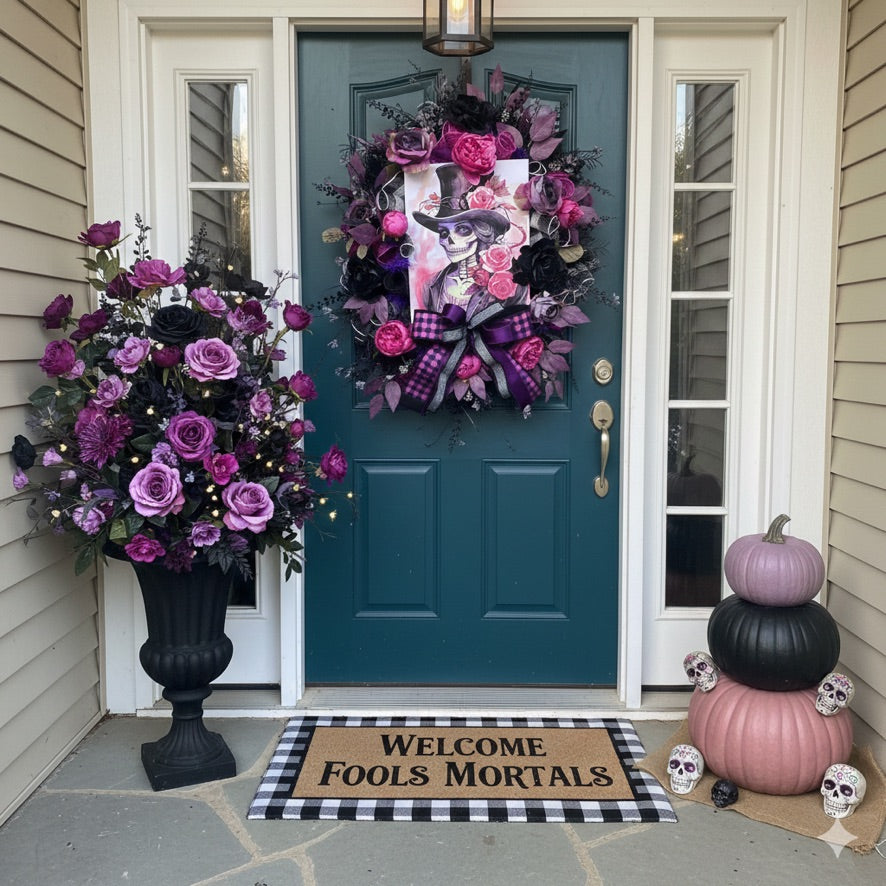 Gothic Glam Skeleton Halloween Wreath