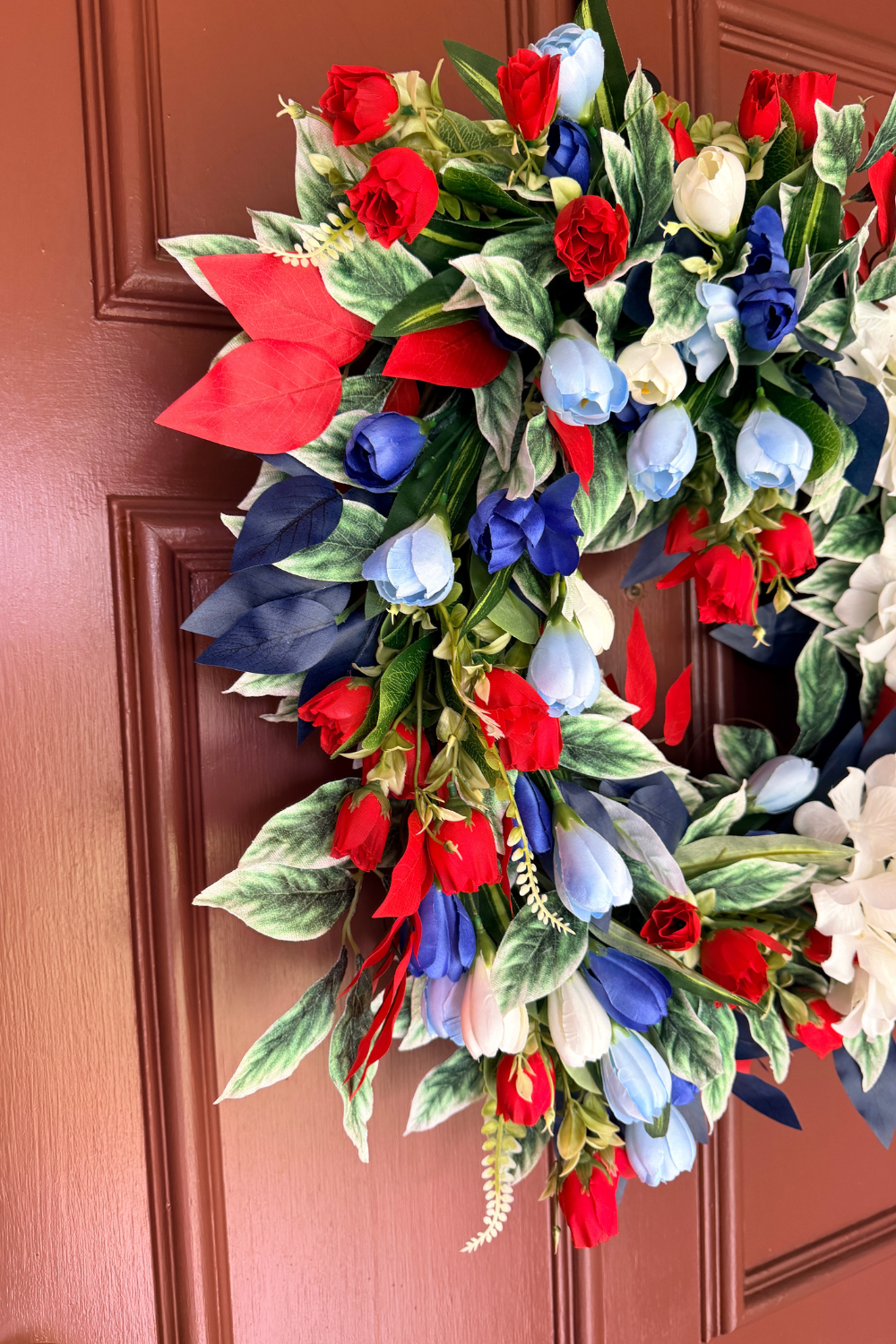 Patriotic Front Door Wreath with Red White Blue Florals | Summer Home Decor | Statement Entryway
