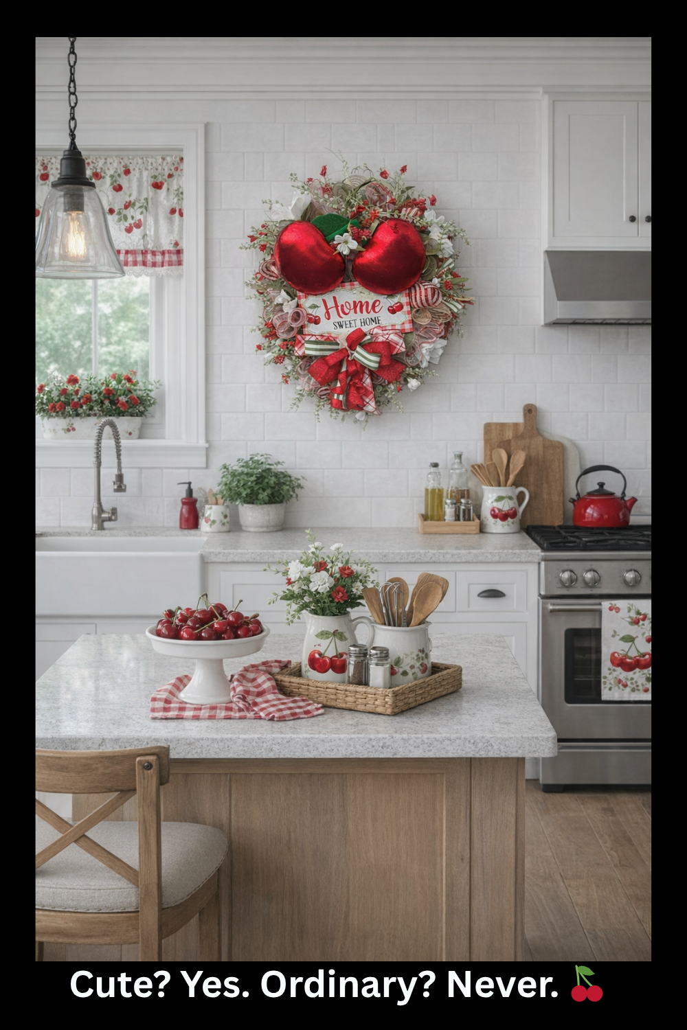 Cherry Front Door Wreath – Whimsical Fruit Decor for Front Porch & Kitchen Theme