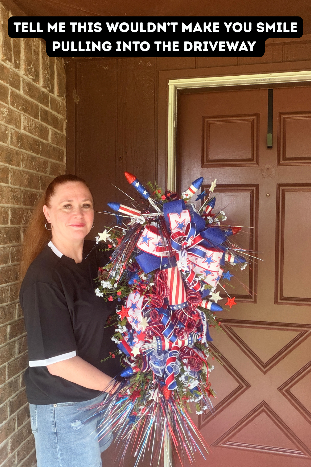 Patriotic Front Door Swag with Firecrackers | Red White Blue Americana Porch Decor
