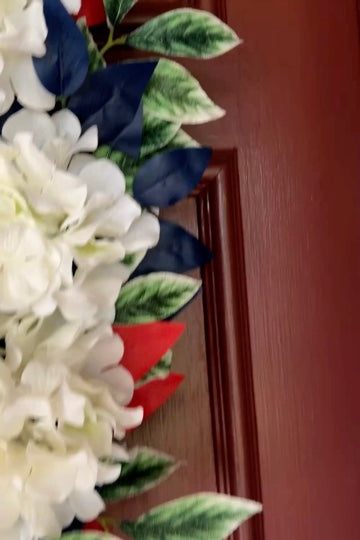 Patriotic Front Door Wreath with Red White Blue Florals | Summer Home Decor | Statement Entryway
