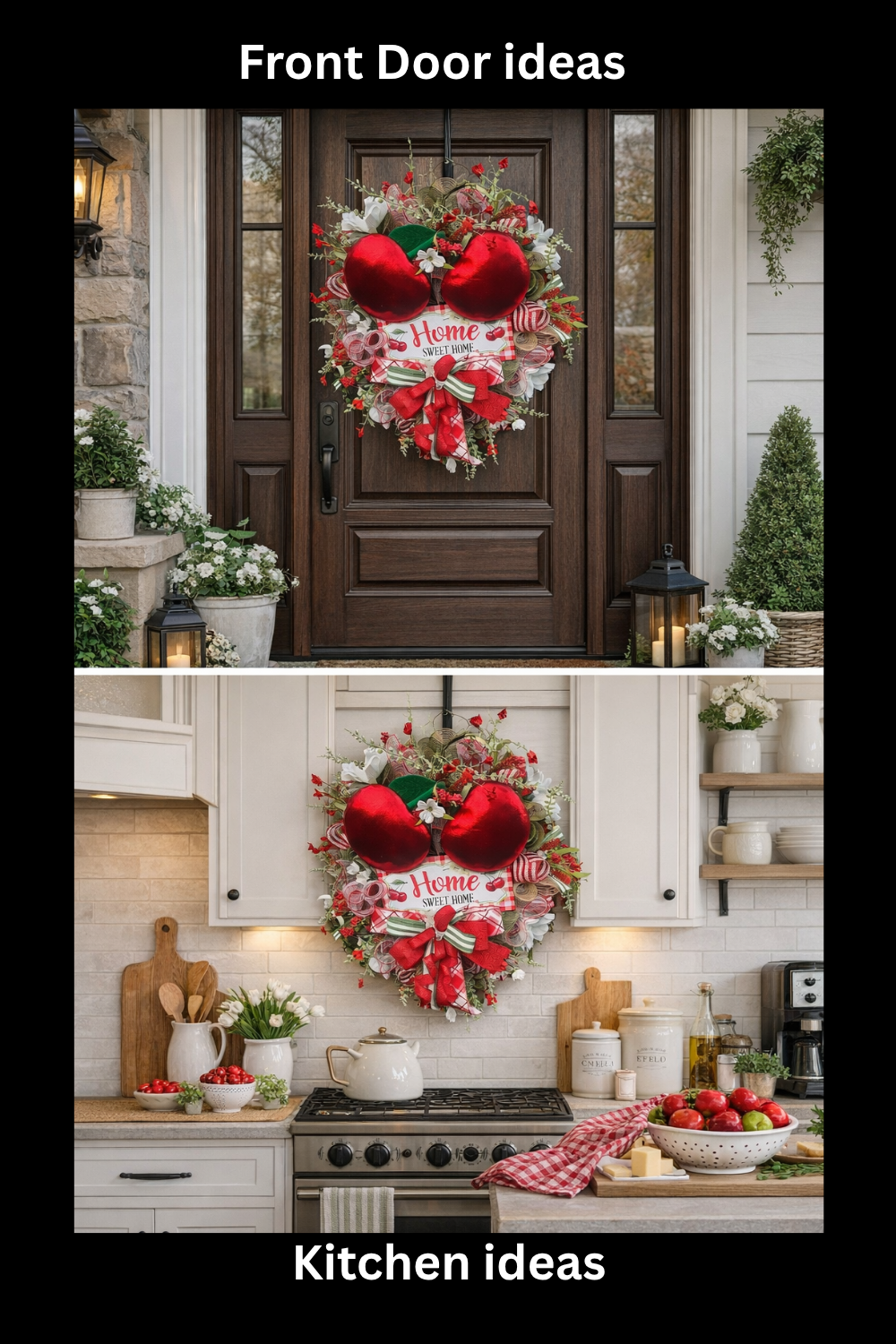 Cherry Front Door Wreath – Whimsical Fruit Decor for Front Porch & Kitchen Theme