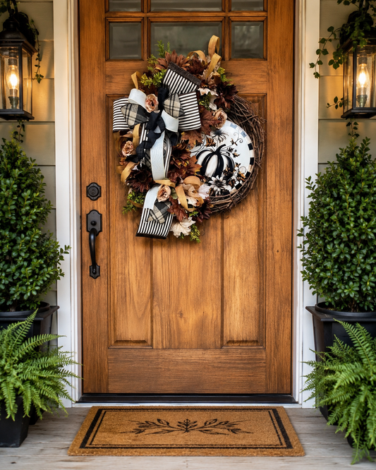 Neutral Pumpkin Fall Wreath – Autumn Front Door Decor