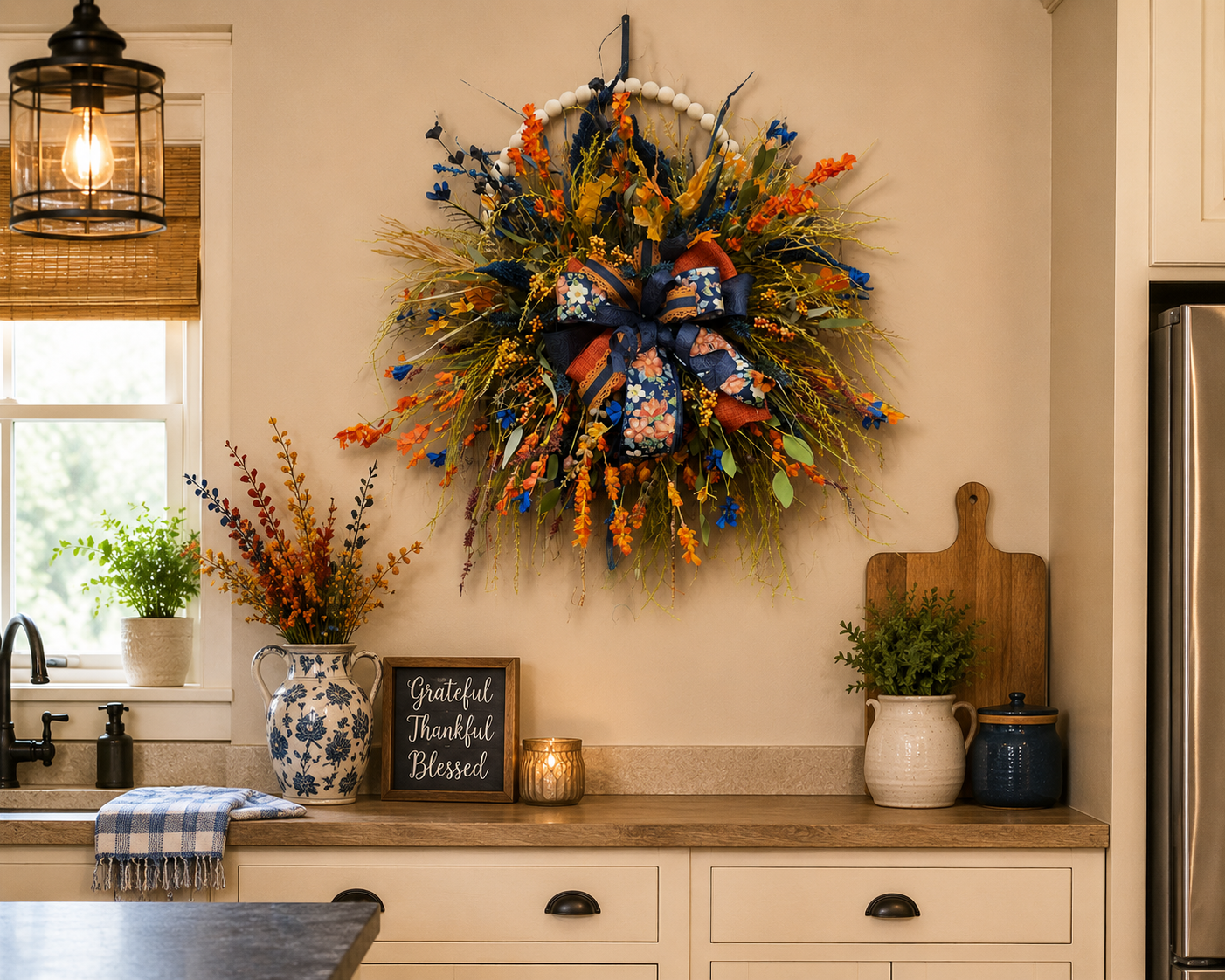 Fall Floral Wreath Rustic Farmhouse Door Decor Autumn Living Room Wall Art Thanksgiving Wreath