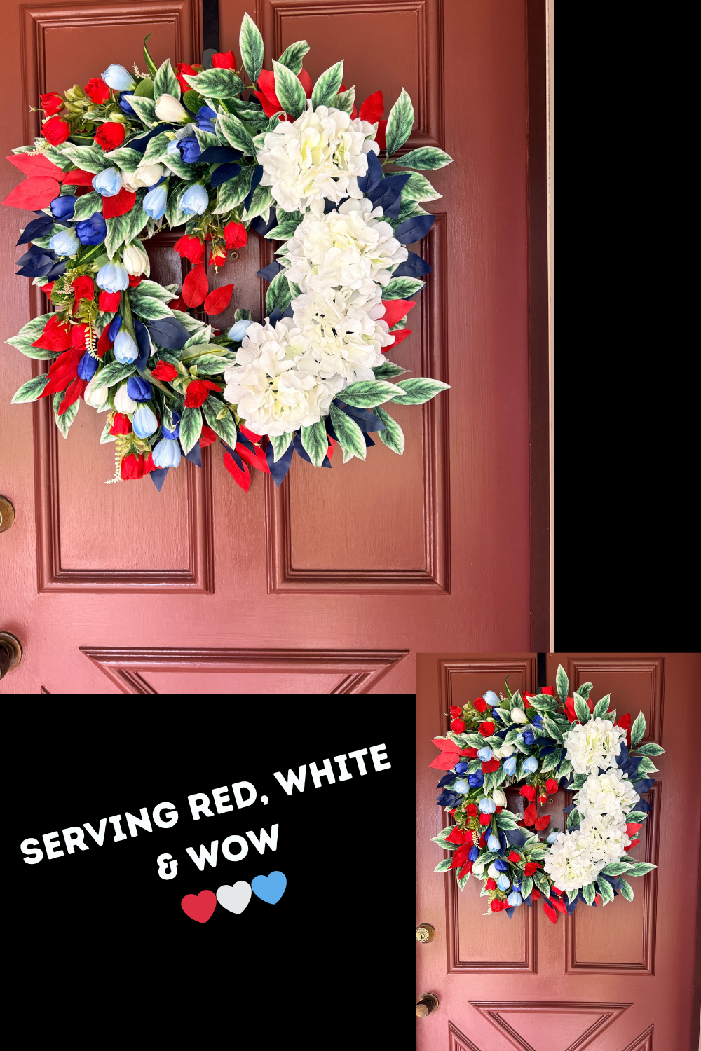 Patriotic Front Door Wreath with Red White Blue Florals | Summer Home Decor | Statement Entryway