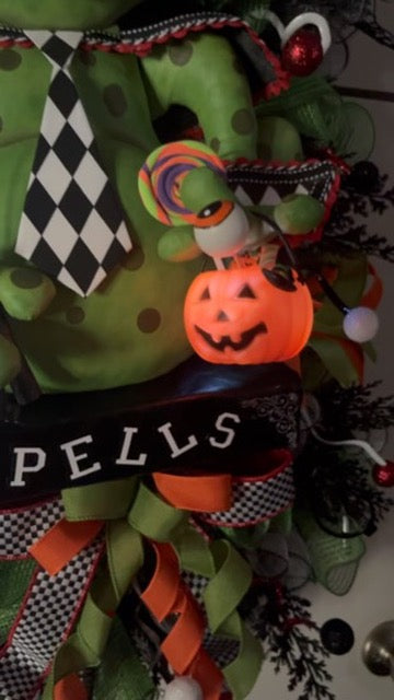 Dr. Frogger the Wizar Halloween Wreath, XL Designer Wreath for the Front Door, Halloween Decor