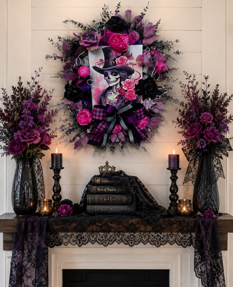 Gothic Glam Skeleton Halloween Wreath
