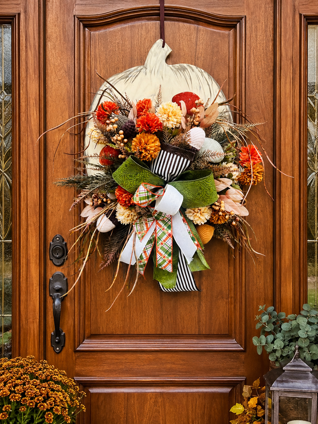 Fall Pumpkin Door Hanger for Front Door Neutral Fall Décor for Front Porch Rustic Autumn Pumpkin Wreath for Living Room Seasonal Accents