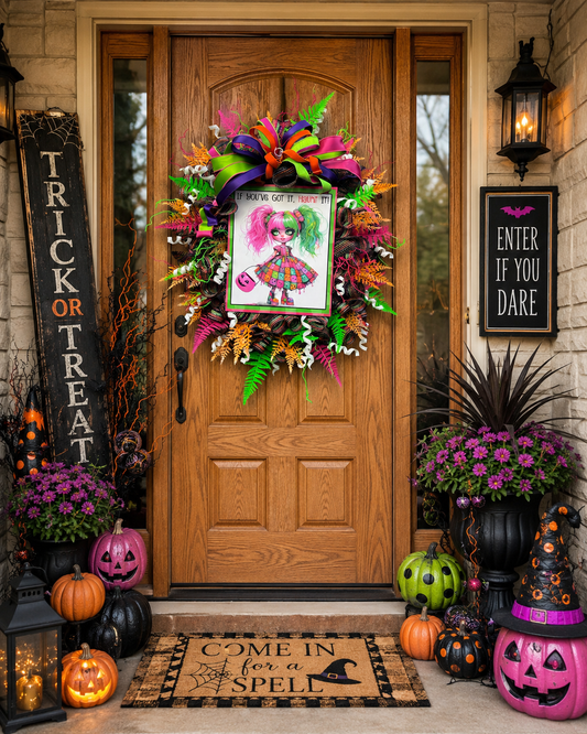 SPOOKY PUNK HALLOWEEN GIRL FRONT DOOR WREATH