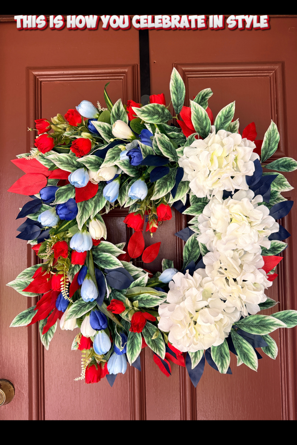 Patriotic Front Door Wreath with Red White Blue Florals | Summer Home Decor | Statement Entryway