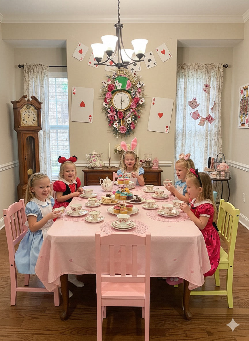 Storybook Tea Party Wreath with Clock – Whimsical Door Decor