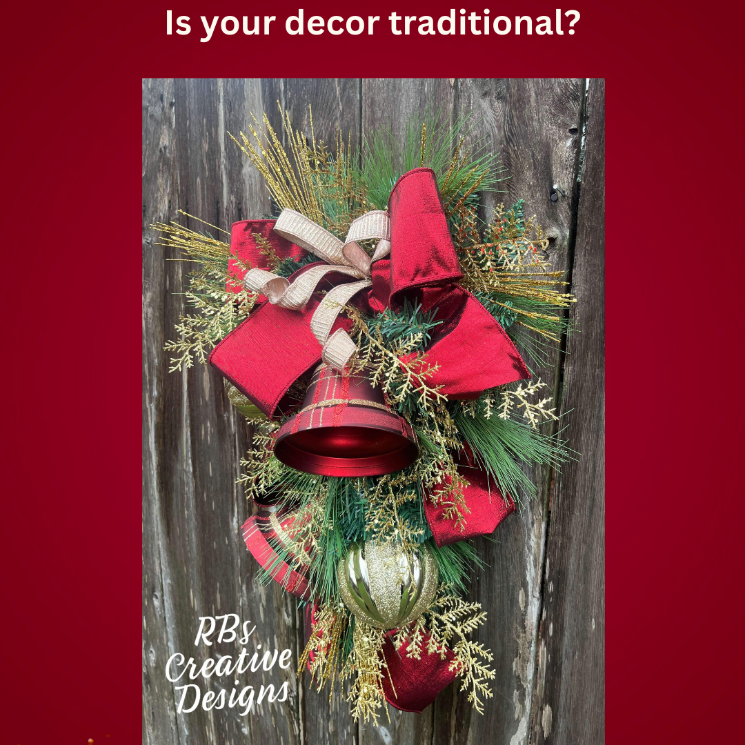 Christmas Bell Wreath for front door, Christmas elegant swag, holiday wreath, holiday gifts, winter wreath, wall decor for inside home, bell deco