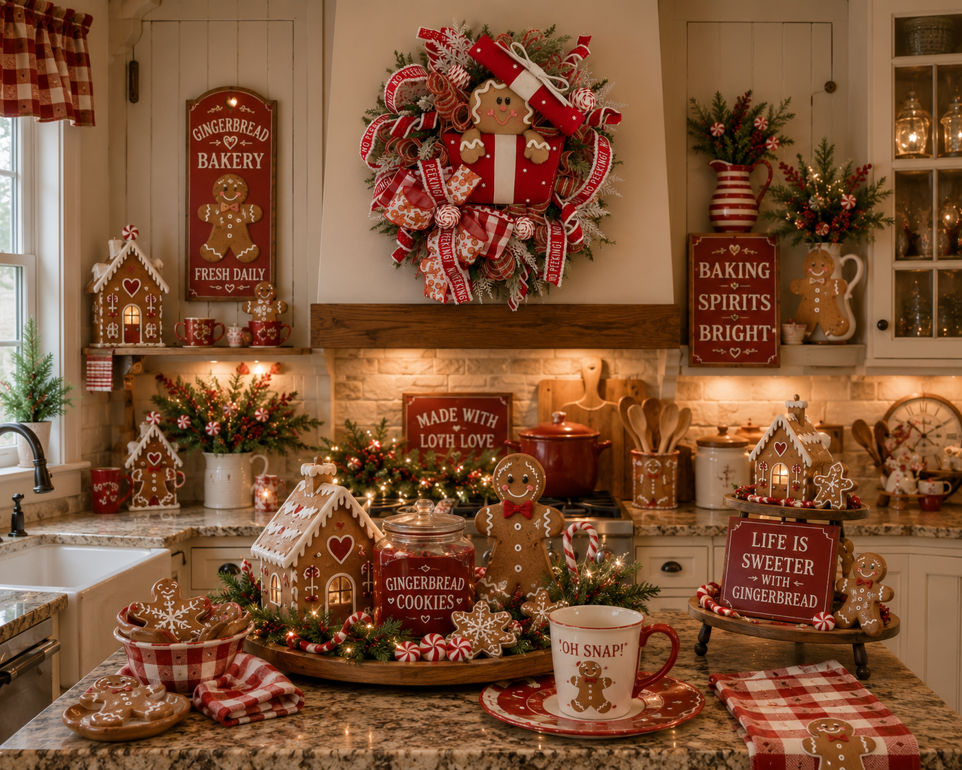 Gingerbread Inspired Christmas Wreath Festive Front Porch Décor for Gingerbread Theme Decorators for Living Room Holiday Theme