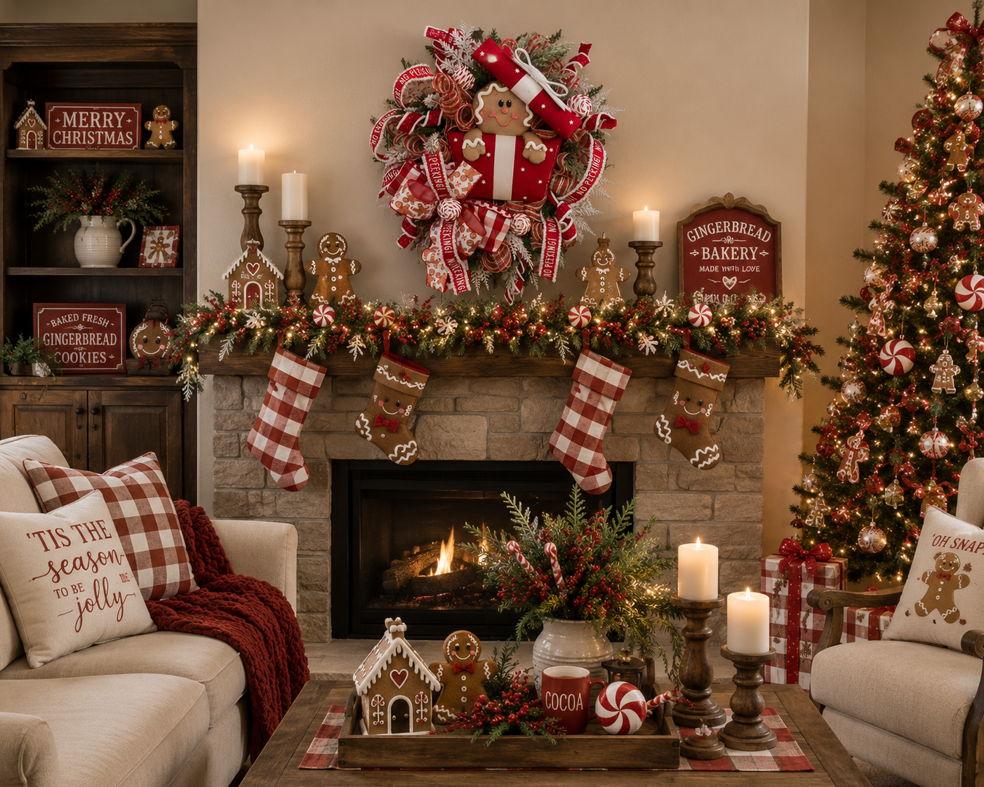 Gingerbread Inspired Christmas Wreath Festive Front Porch Décor for Gingerbread Theme Decorators for Living Room Holiday Theme