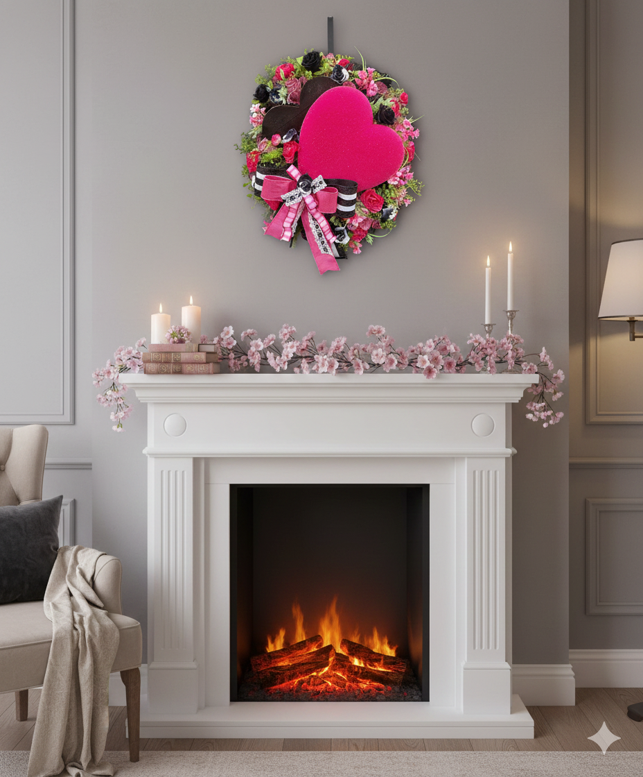 Valentine Heart Wreath for Front Door | Romantic Front Porch & Entryway Decor