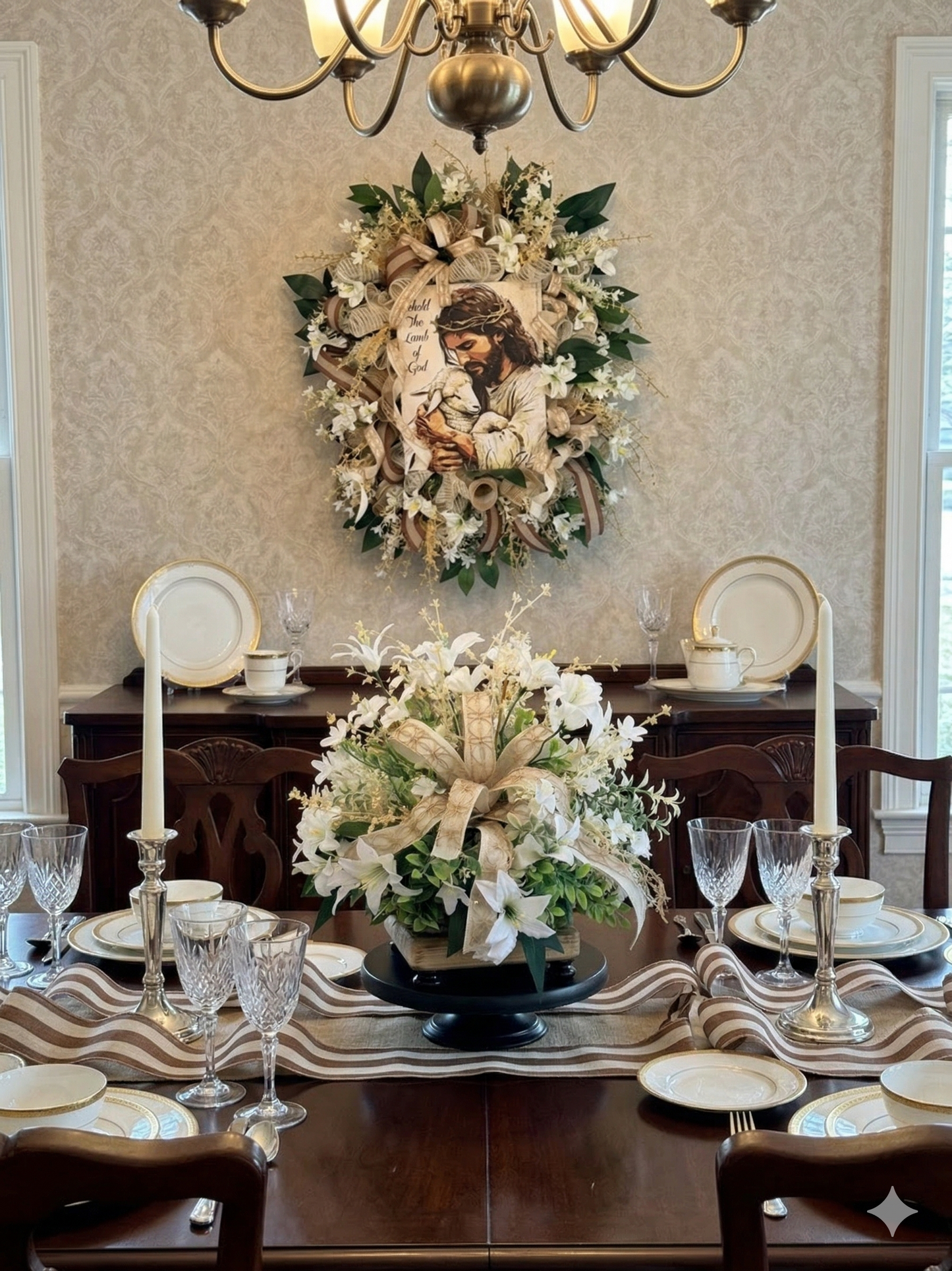 Christian Front Door Wreath with Jesus and Lamb of God – Neutral Elegant Faith Decor for a Warm, Meaningful Entryway